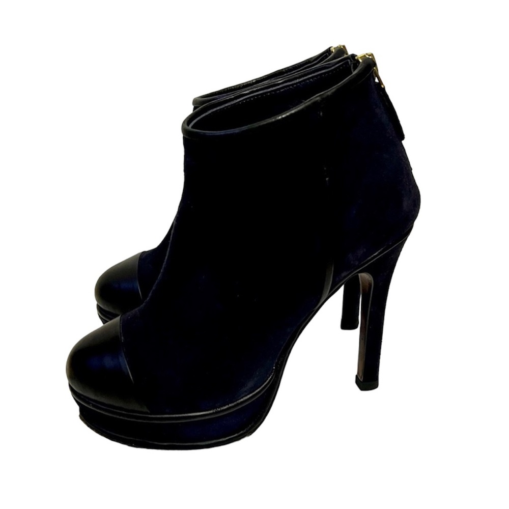 Chanel Blue Suede Platform Ankle Boots Size 36 C Heeled Booties